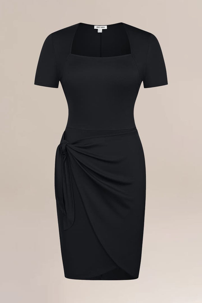 grace karin Casual Slim Fit Side Tie Short Sleeve Mini Dress