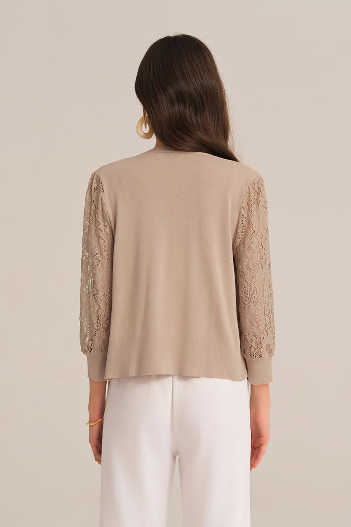 Grace Karin Casual V-neck 3/4 Lace Sleeve Knitted Top - Brown