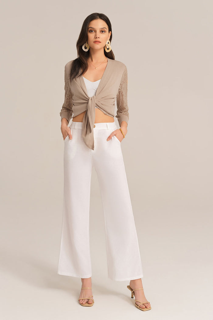 Grace Karin Casual V-neck 3/4 Lace Sleeve Knitted Top - Brown