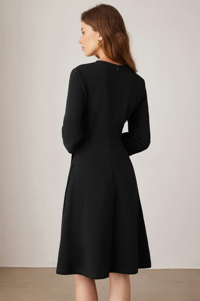 Grace Karin Casual V Neck Pleated 3/4 Sleeve Midi Dress
