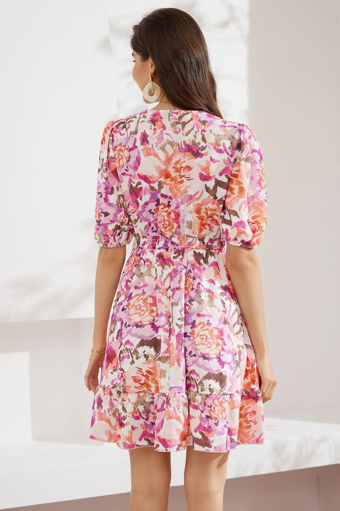 Grace Karin Casual V Neck Short Sleeve Tiered Flowy Dresses - Red