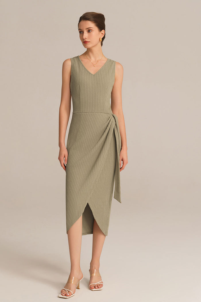 Grace Karin Casual V-Neck Sleeveless Wrap Hem Bodycon Dress - ArmyGreen