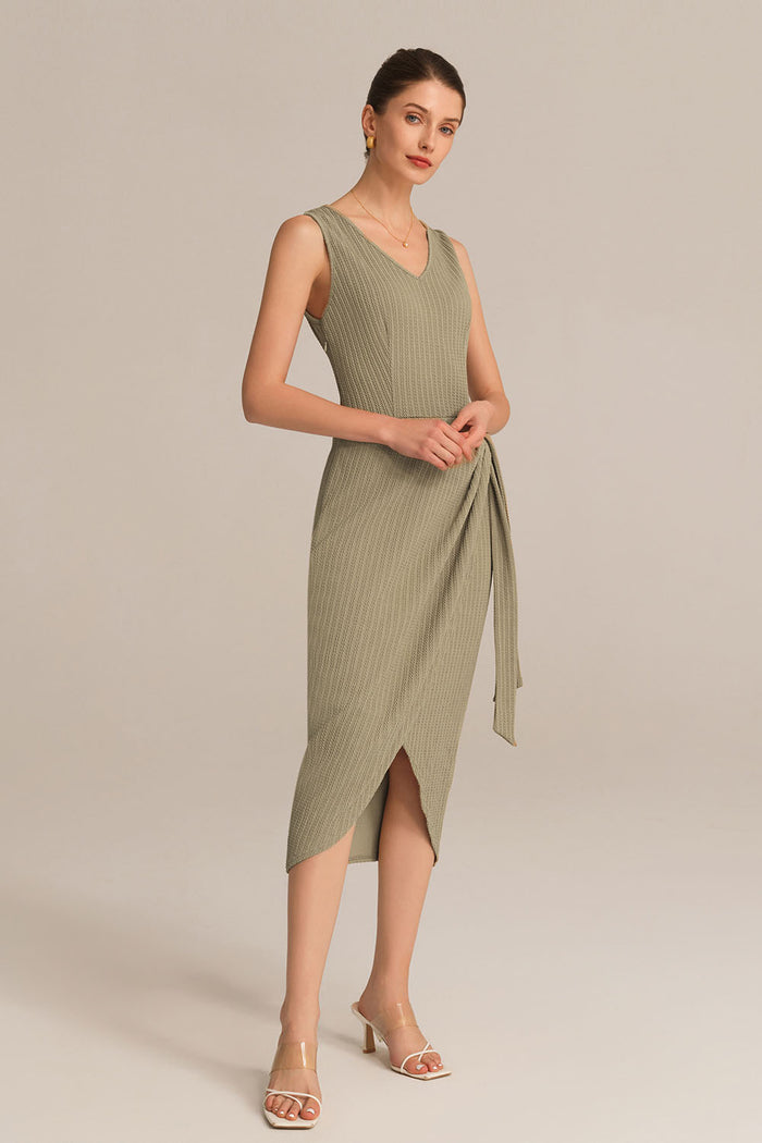 Grace Karin Casual V-Neck Sleeveless Wrap Hem Bodycon Dress - ArmyGreen