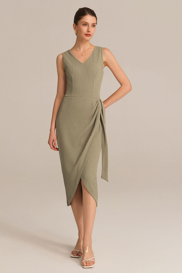grace karin Casual V-Neck Sleeveless Wrap Hem Bodycon Dress - ArmyGreen
