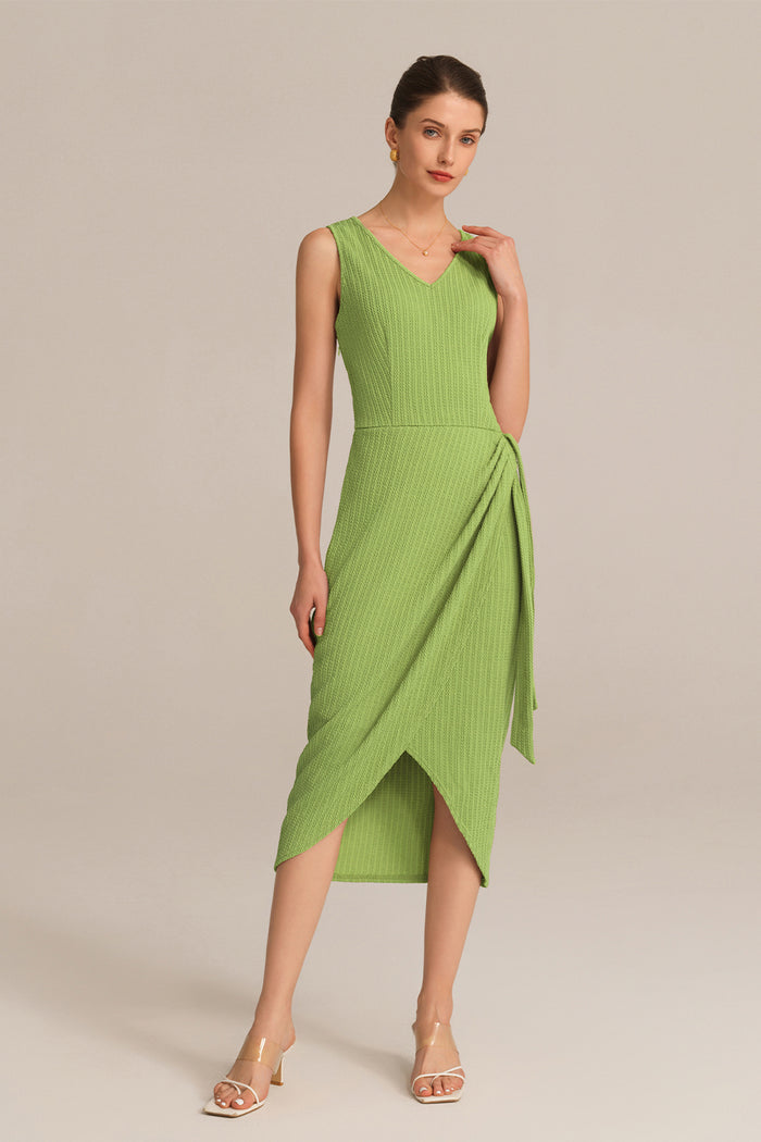 Grace Karin Casual V-Neck Sleeveless Wrap Hem Bodycon Dress - Green