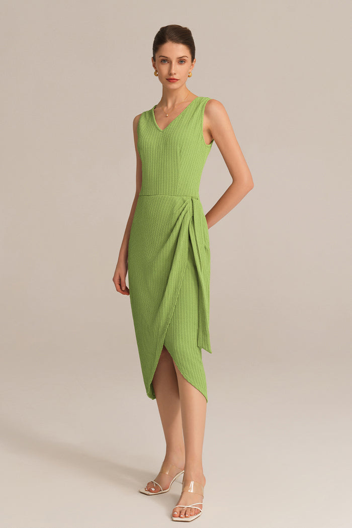 Grace Karin Casual V-Neck Sleeveless Wrap Hem Bodycon Dress - Green