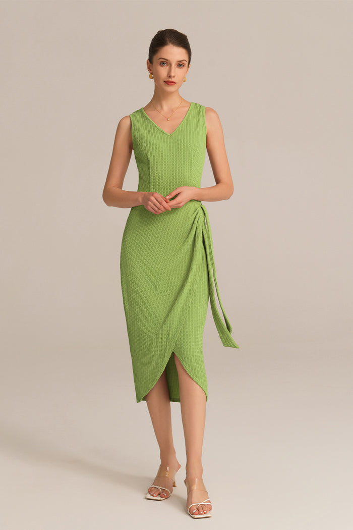 Grace Karin Casual V-Neck Sleeveless Wrap Hem Bodycon Dress - Green