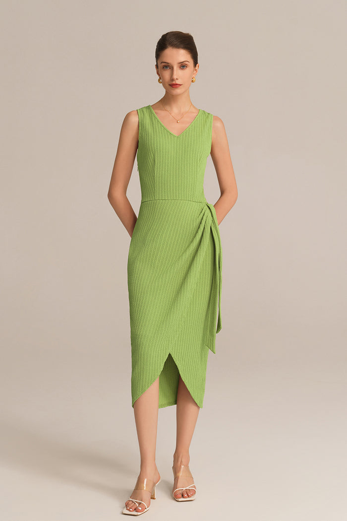 grace karin Casual V-Neck Sleeveless Wrap Hem Bodycon Dress - Green