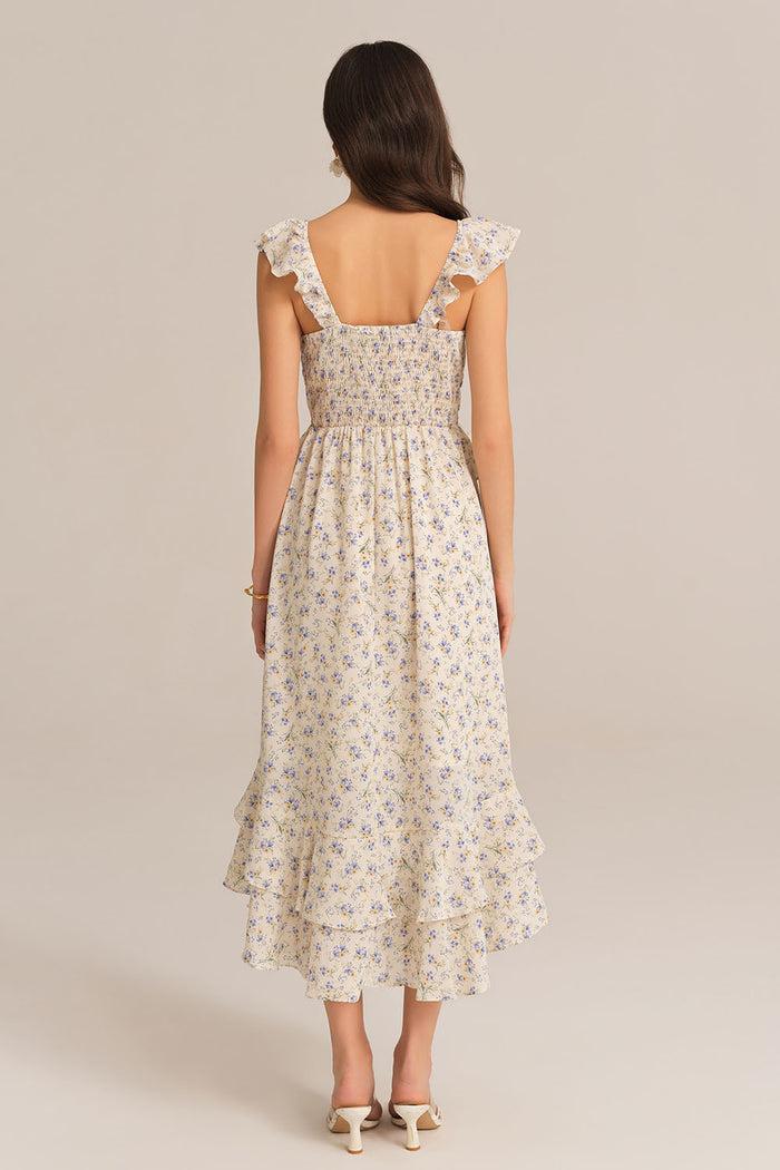 Grace Karin Chiffon V-Neck Sleeveless Ruffle Decorated Floral Maxi Dress - White