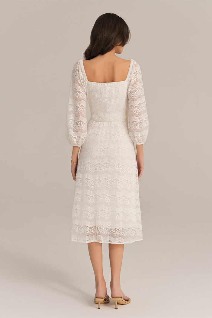 Grace Karin Defined Waist Lace Sleeve Square Neck Midi Dress