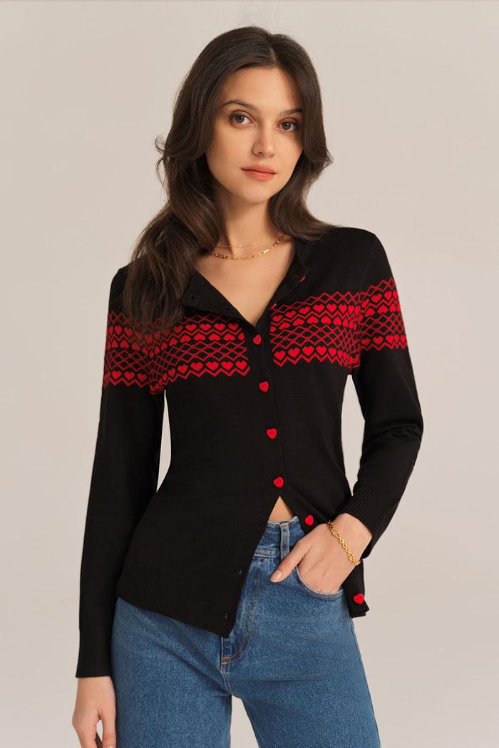 grace karin Diamond & Sweetheart Crew Neck Cardigan - Black