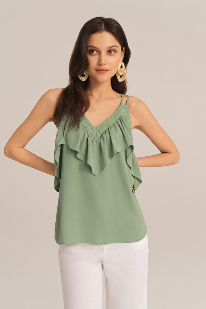 Grace Karin Dual Strap Ruffle Decorated V-Neck Cami-Tops