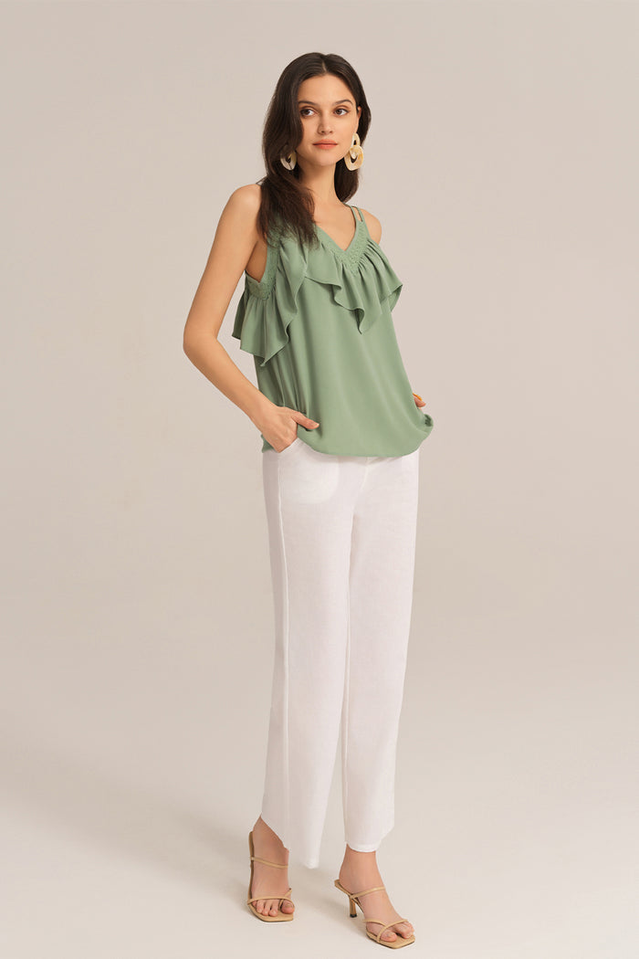 Grace Karin Dual Strap Ruffle Decorated V-Neck Cami-Tops