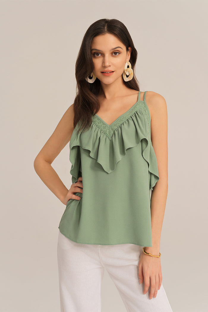 grace karin Dual Strap Ruffle Decorated V-Neck Cami-Tops