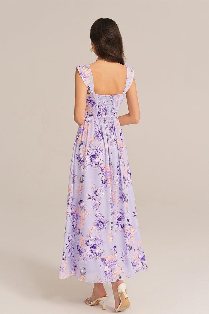 Grace Karin Front Slit Off Shoulder Elastic Waist Flared Dress - Purple