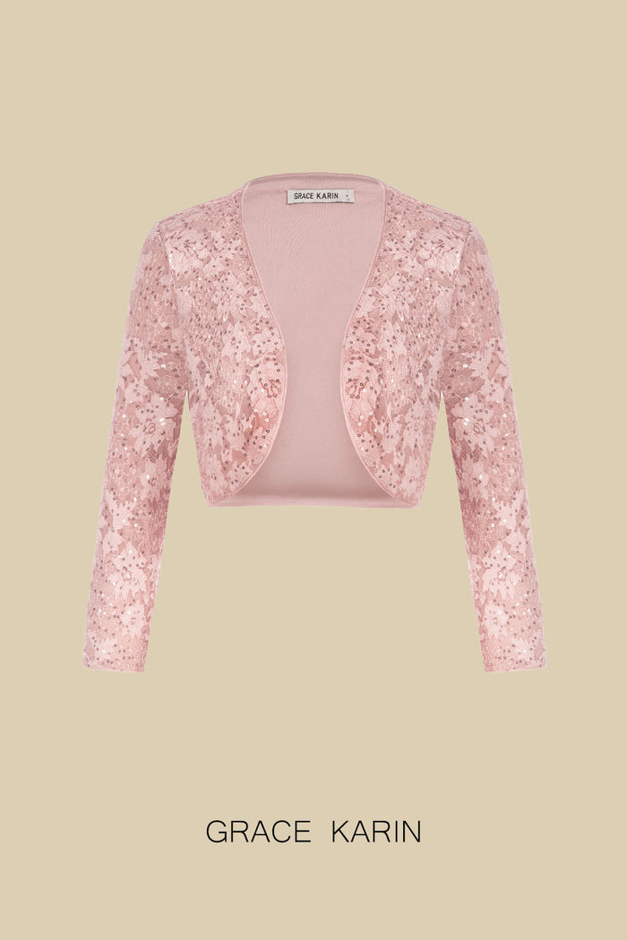 Grace Karin GK Sequined Bolero 3/4 Sleeve Open Front Cropped Shrug