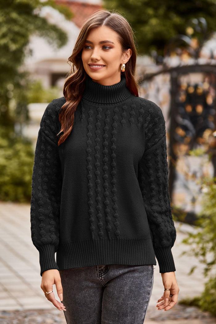 grace karin GK Side Slit Turtleneck High-Low Pullover Sweater