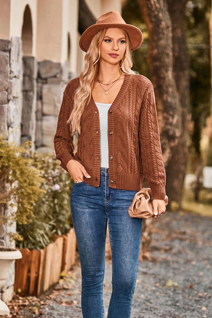 Grace Karin GK Women Cable Knitted Cardigan Long Sleeve V-Neck Button-up Sweater