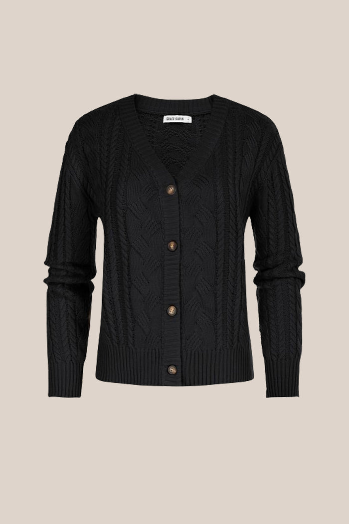 Grace Karin GK Women Cable Knitted Cardigan Long Sleeve V-Neck Button-up Sweater