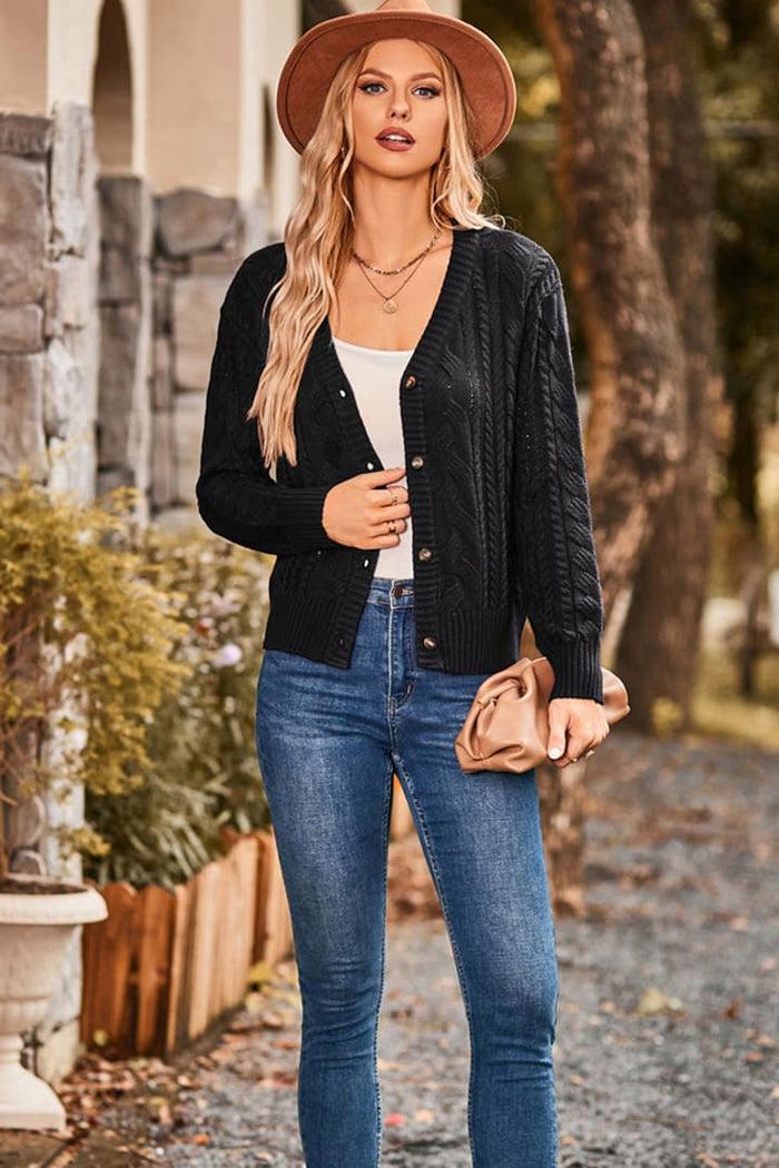 grace karin GK Women Cable Knitted Cardigan Long Sleeve V-Neck Button-up Sweater