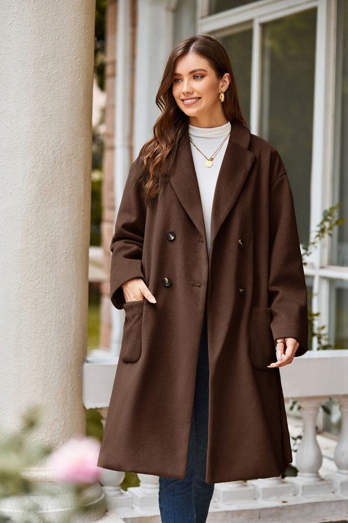 Grace Karin GK Women Double Breasted Overcoat Dropped Shoulder Lapel Collar Peacoat