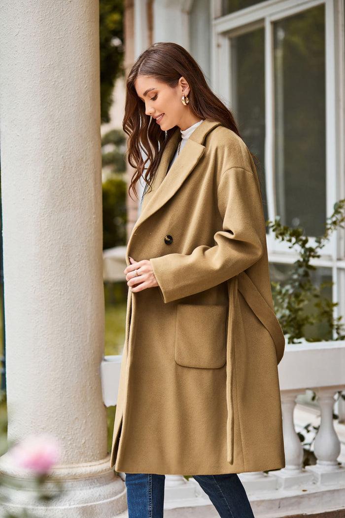 grace karin GK Women Double Breasted Overcoat Dropped Shoulder Lapel Collar Peacoat