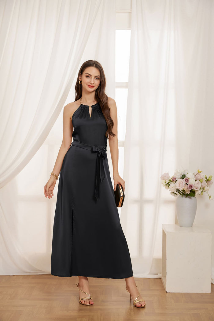 grace karin GK Women Front Slit Party Dress Backless Halterneck Flared A-Line Dress