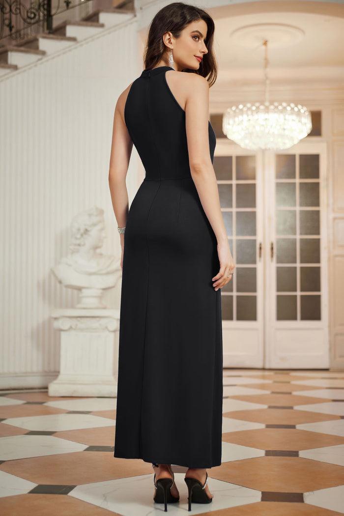 Grace Karin GK Women Front Slit Party Dress Crew Neck Halterneck Ruched Bodycon Maxi Dress