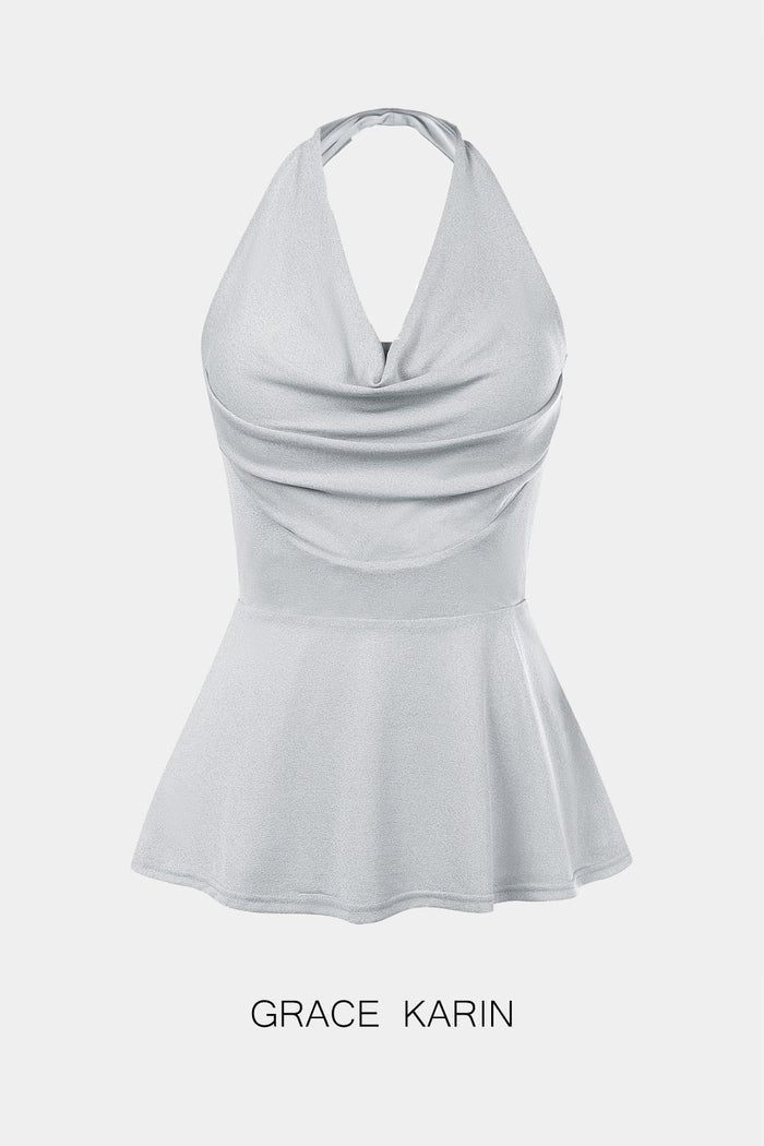 grace karin GK Women Halterneck Party Tops Backless Cowl Neck A-Line Tops