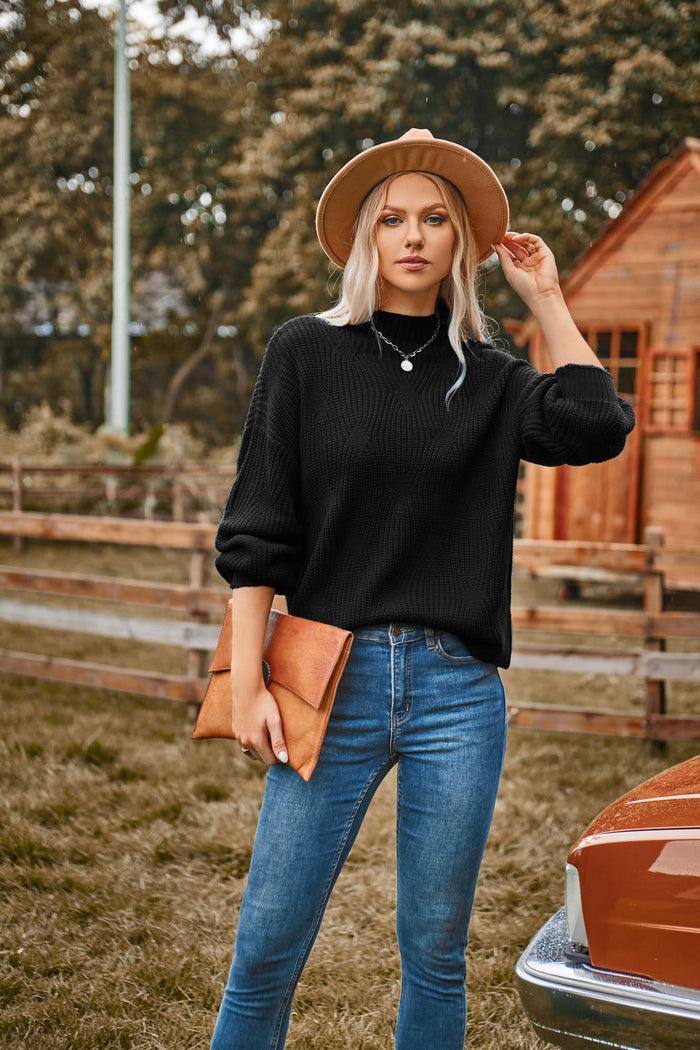 Grace Karin GK Women High Neck Sweater Long Sleeve Dropped Shoulder Pullover Jumper