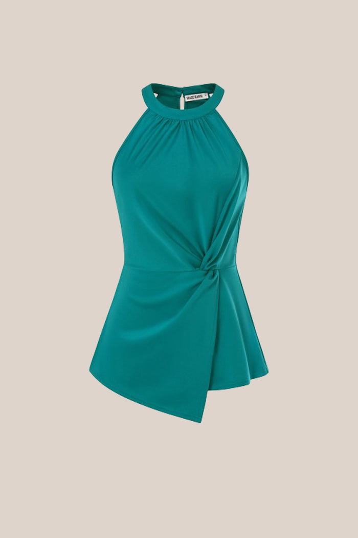 Grace Karin GK Women Knotted Waist Tops Cut-out Shoulder Irregular Hem A-Line Halter Tops