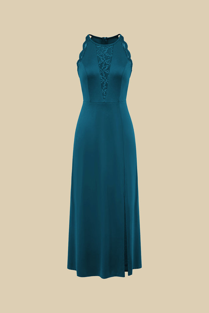 Grace Karin GK Women Lace Patchwork Party Dress Front Slit Halterneck Maxi Dress