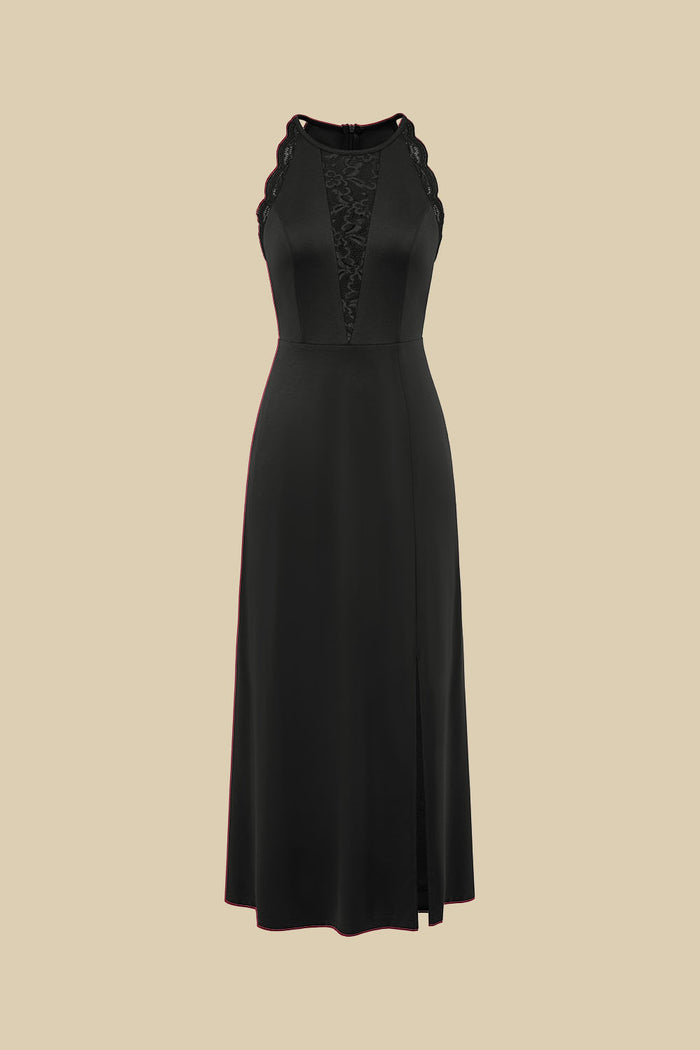 Grace Karin GK Women Lace Patchwork Party Dress Front Slit Halterneck Maxi Dress