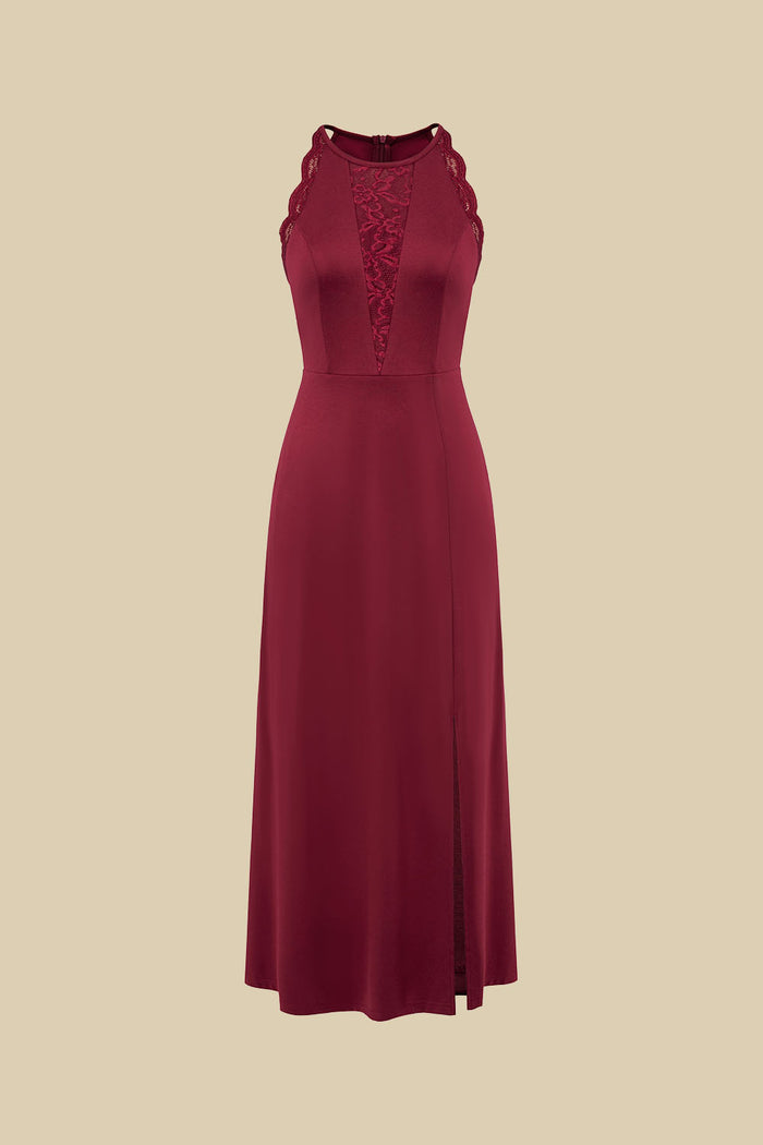 Grace Karin GK Women Lace Patchwork Party Dress Front Slit Halterneck Maxi Dress