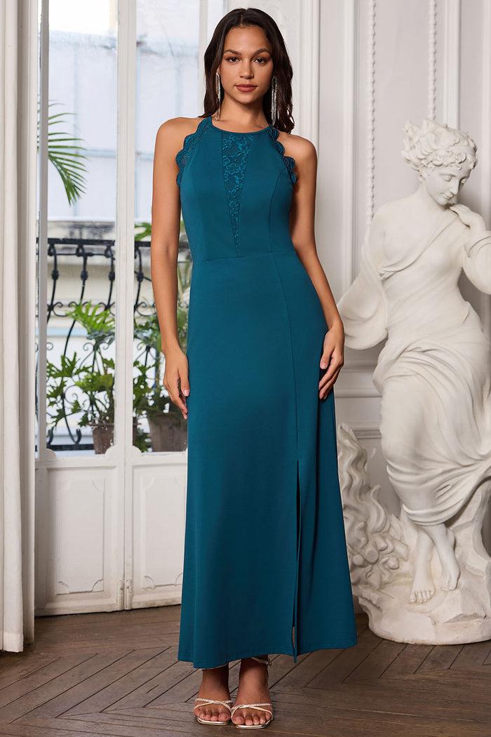 grace karin GK Women Lace Patchwork Party Dress Front Slit Halterneck Maxi Dress