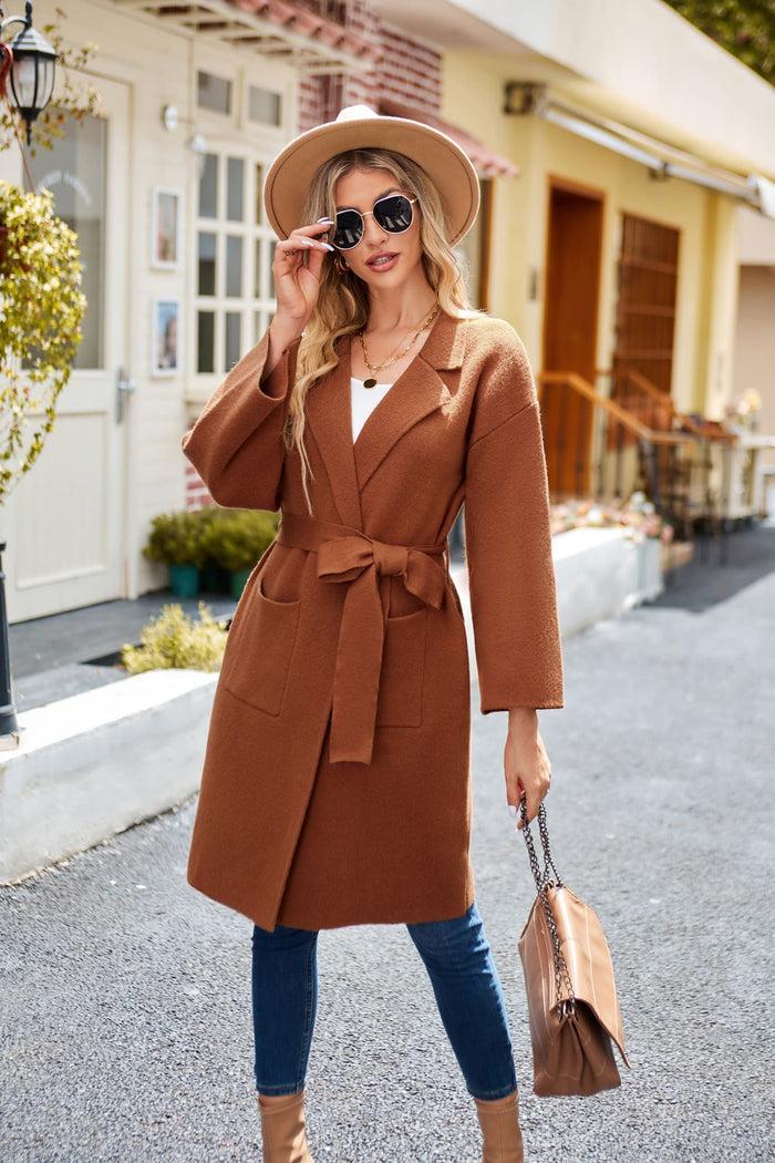 Grace Karin GK Women Lapel Collar Cardigan Dropped Shoulder Above Knee Open Front Sweater