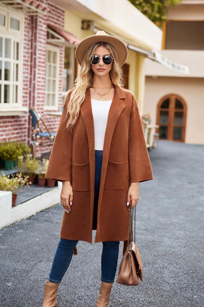 Grace Karin GK Women Lapel Collar Cardigan Dropped Shoulder Above Knee Open Front Sweater