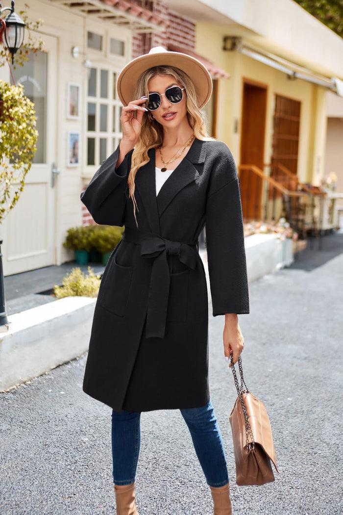 grace karin GK Women Lapel Collar Cardigan Dropped Shoulder Above Knee Open Front Sweater