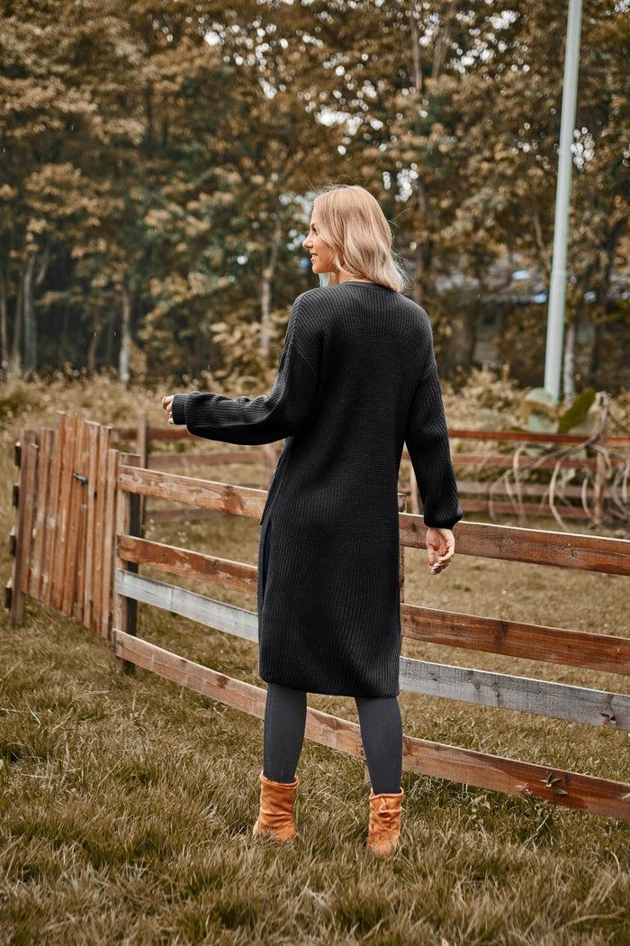 Grace Karin GK Women Mid-Calf Length Cardigan V-Neck Dropped Shoulder Button-up Sweater