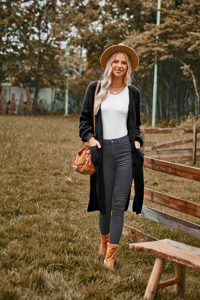 grace karin GK Women Mid-Calf Length Cardigan V-Neck Dropped Shoulder Button-up Sweater