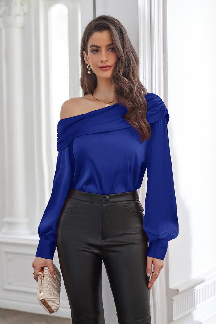 Grace Karin GK Women Off Shoulder Tops Comfy Casual Long Sleeve Oblique Neck Pullover Tops