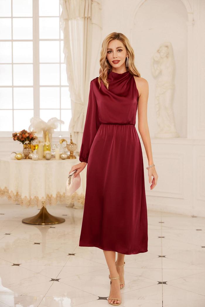 Grace Karin GK Women Single Sleeve Party Dress Long Sleeve Elastic Waist Straight Dress