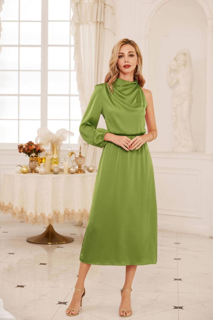 Grace Karin GK Women Single Sleeve Party Dress Long Sleeve Elastic Waist Straight Dress