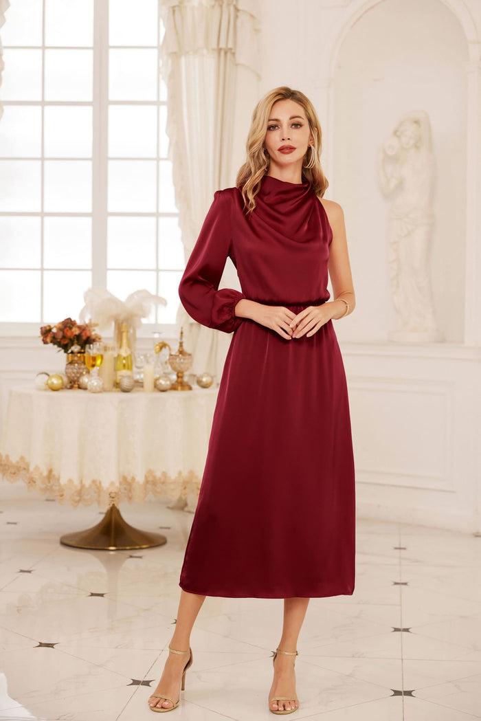 grace karin GK Women Single Sleeve Party Dress Long Sleeve Elastic Waist Straight Dress