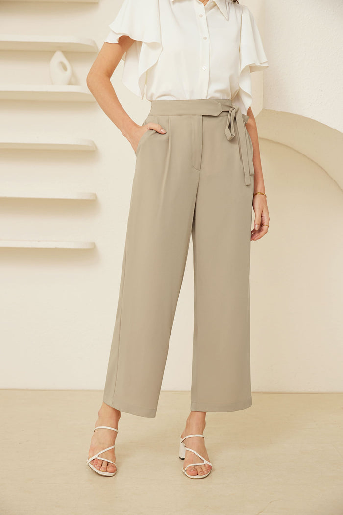 Grace Karin GK Women Straight Leg Ankle Pants OL Elastic High Waist Cropped Pants