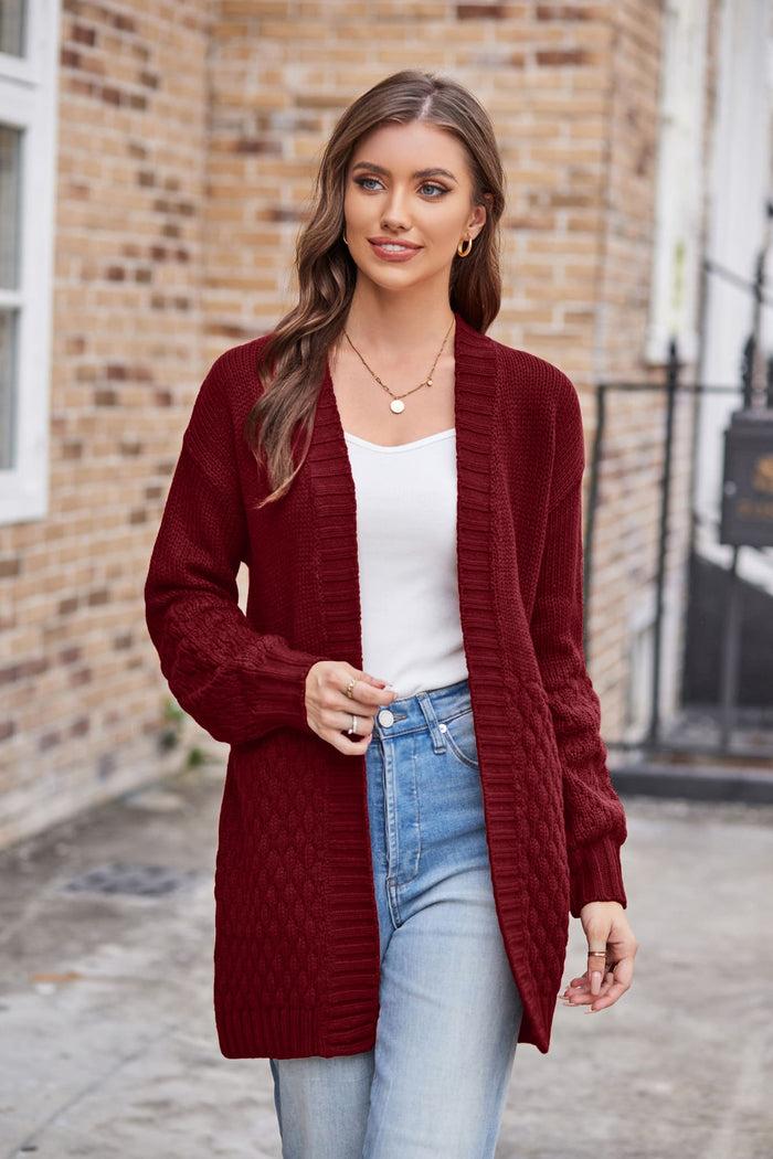 Grace Karin GK Women Textured Cardigan Long Sleeve Dropped Shoulder Open Front Sweater