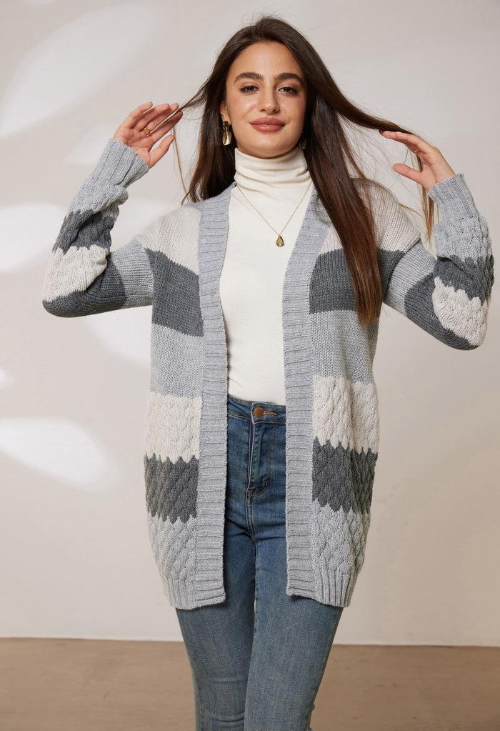 Grace Karin GK Women Textured Cardigan Long Sleeve Dropped Shoulder Open Front Sweater