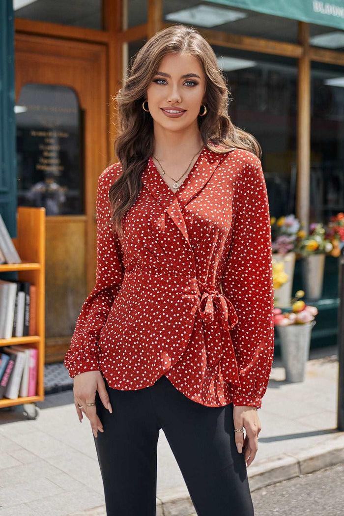 Grace Karin GK Women Wrap Hem Shirt Casual Long Sleeve Shawl Lapel V-Neck Elastic Waist Tops