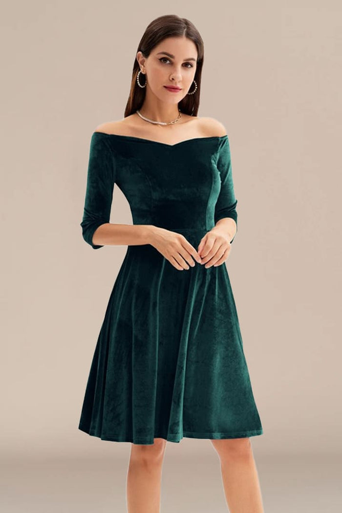 Grace Karin A-Line Off Shoulder Velvet Dress