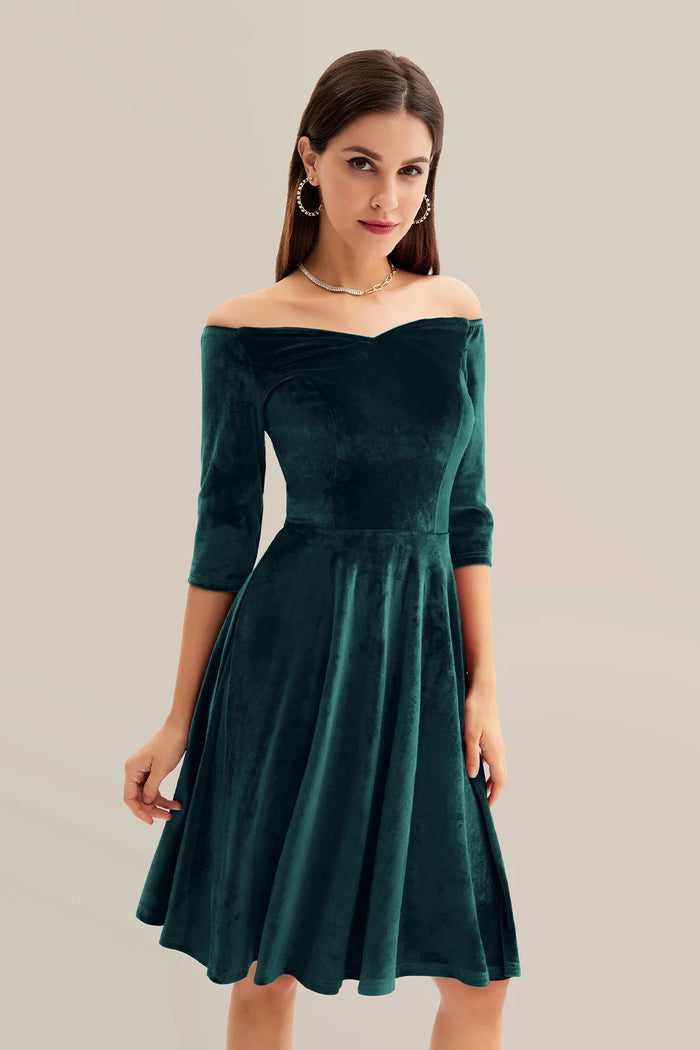 Grace Karin A-Line Off Shoulder Velvet Dress
